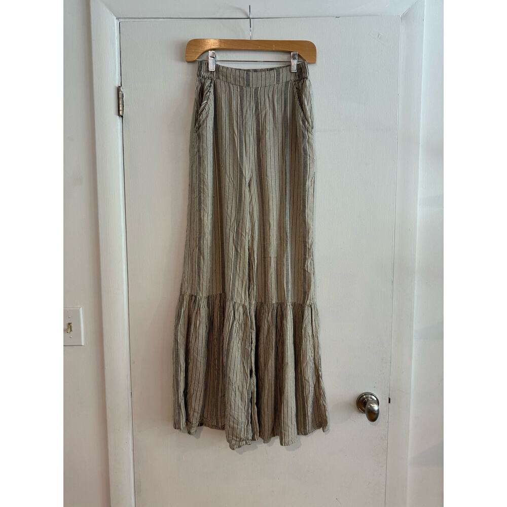Japna Pants Palazzo pants wide leg striped taupe beige black pockets S